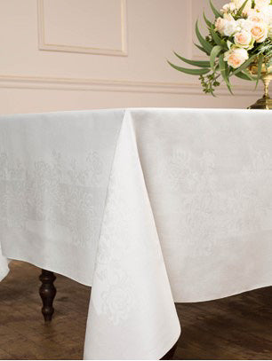 Irish Damask Linen Tablecloth - Chrysanthemum Design (White)