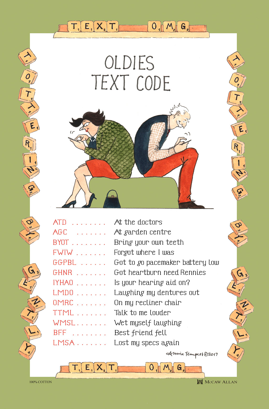Tea Towel "Oldies Text Code"