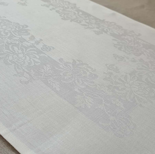 Irish Damask Linen Placemats - Chrysanthemum Design White