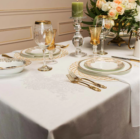 Irish Damask Linen Tablecloth - Chrysanthemum Design (White) – Irish ...