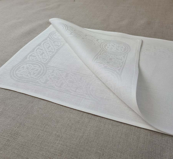 Irish Damask Linen Placemats - Colmcille Design White