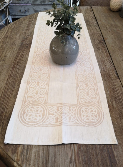 Irish Damask Linen Runners - Colmcille Design Natural