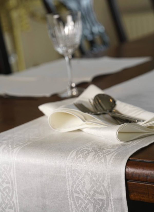 Irish Damask Linen Runners - Colmcille Design White