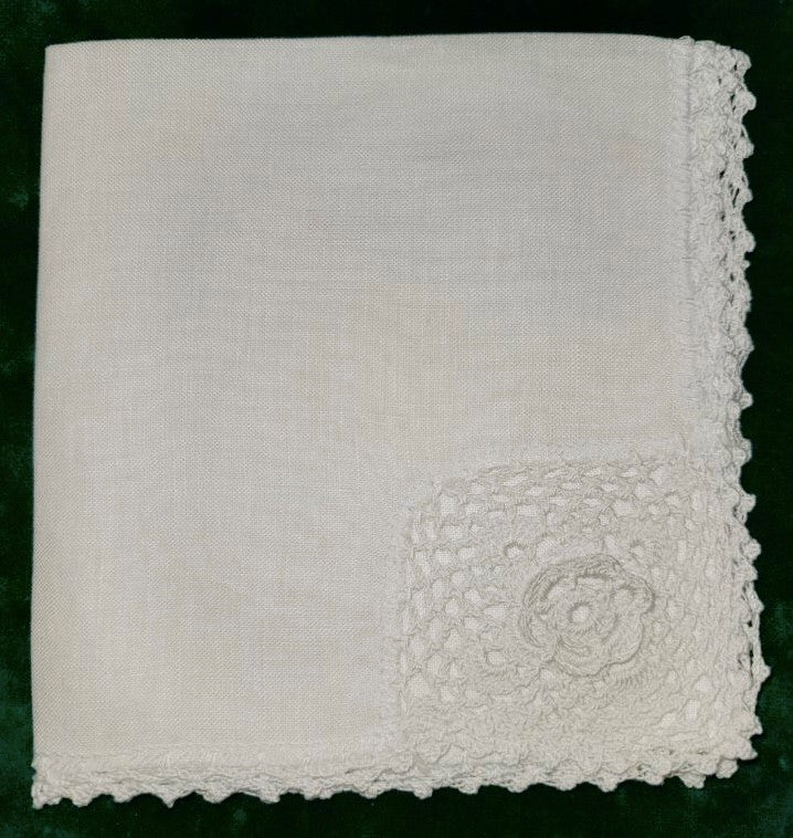 Handkerchief Ladies - Linen Crocheted Rose