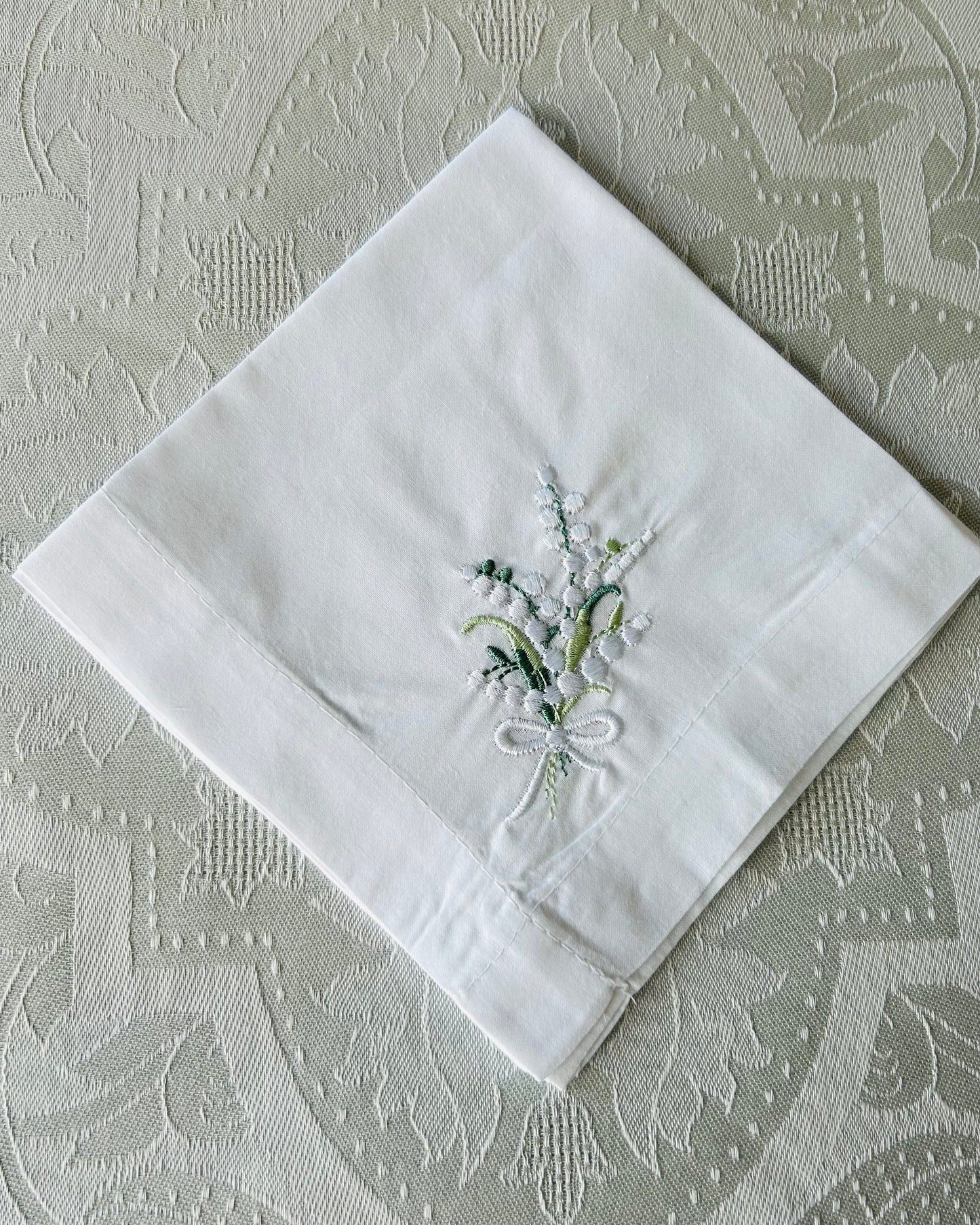 Handkerchief Ladies - Embroidered Wide Hem Lily of the Valley