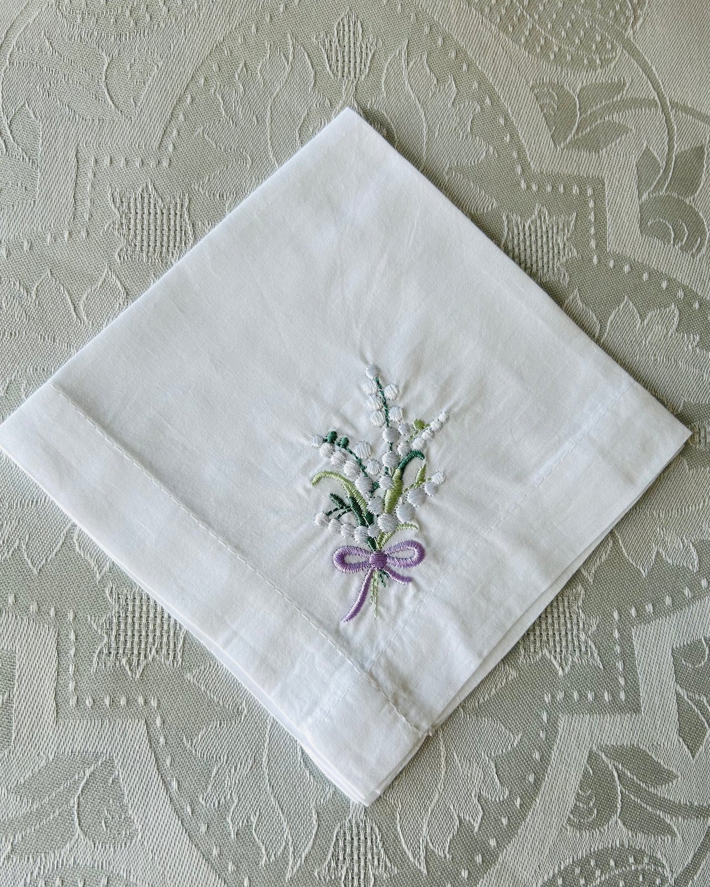 Handkerchief Ladies - Embroidered Wide Hem Lily of the Valley