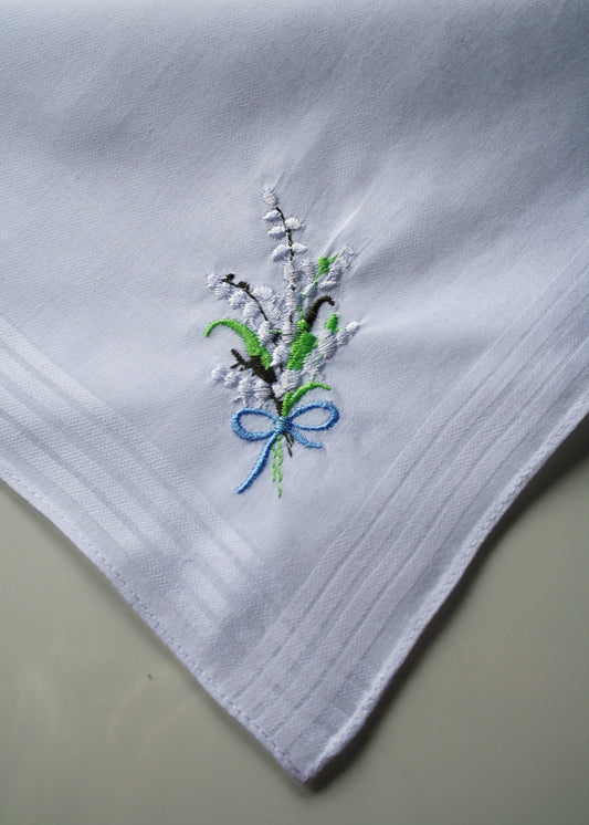 Handkerchief Ladies - Embossed Cotton Lily Of The Valley