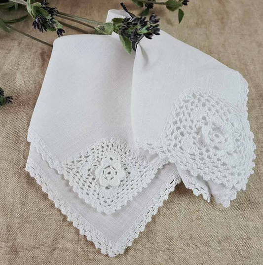 Handkerchief Ladies - Linen Crocheted Rose