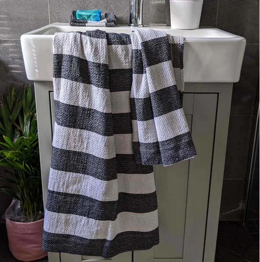 Bath Towel (Hemp/Cotton) "Charcoal Stripe"