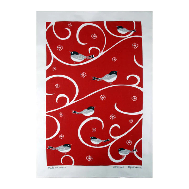 Rain Goose Linen Christmas Tea Towel "Chickadees"