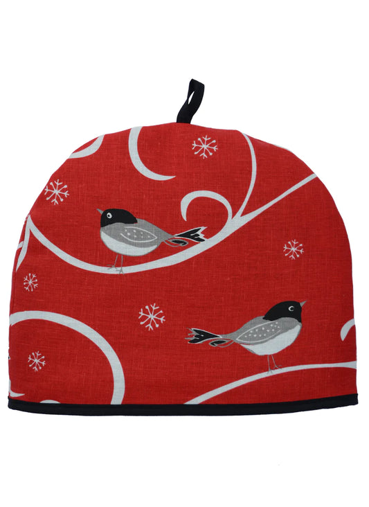 Rain Goose Linen Christmas Tea Cosy "Chickadees"