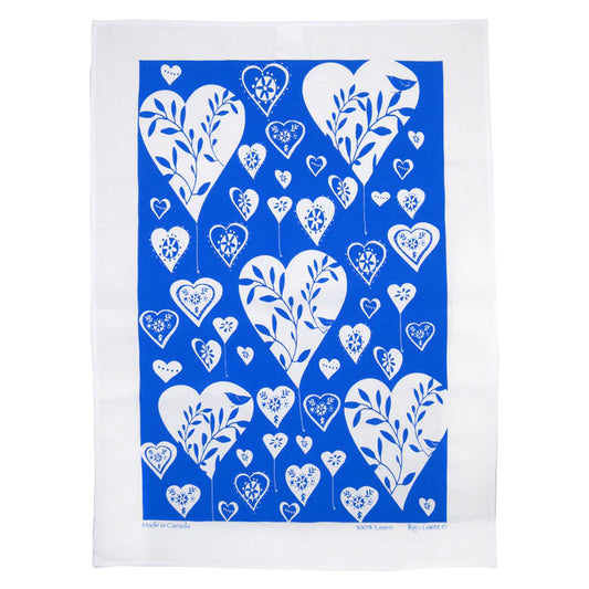 Rain Goose Linen Tea Towel "Hearts" (Blue)