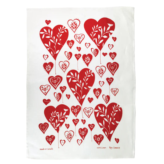 Rain Goose Linen Tea Towel "Hearts" (Red)