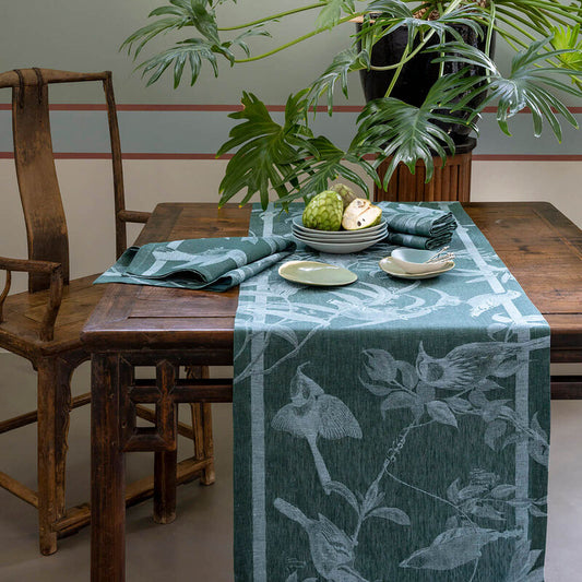 Le Jacquard Francais Table Runner "Le Voliere" Green
