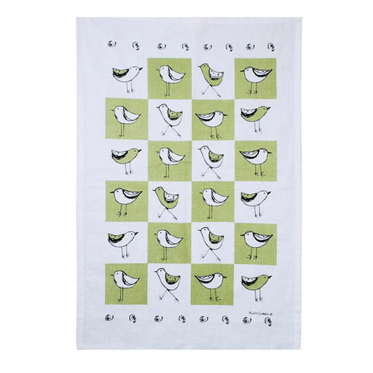 Rain Goose Linen Tea Towel "Bird" Green